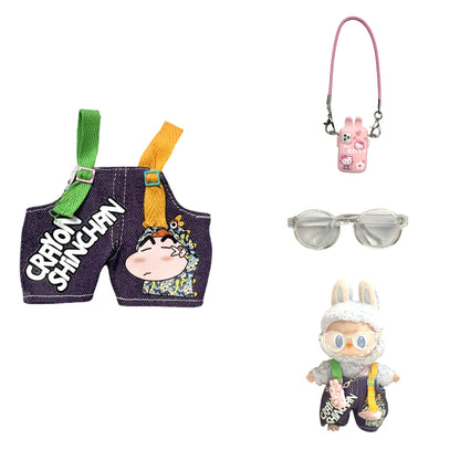 Labubu Doll Crayon Shin-chan Overalls Outfit with Accessories for 17cm Doll