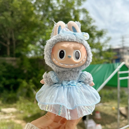 Only clothes] 17CM blind box cloth clothes pink small fragrant wind suit key chain LABUBU for blue skirt