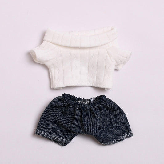 Labubu Doll Clothes - 17cm Casual T-Shirt & Jeans Outfit for Vinyl Dolls