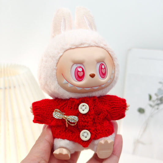 Labubu Doll Red Sweater & Hat Outfit for 1st & 2nd Gen Vinyl Pendants