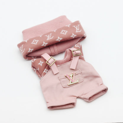 Labubu Doll Knitted T-Shirt & Overalls Outfit Set for 17cm Vinyl Doll