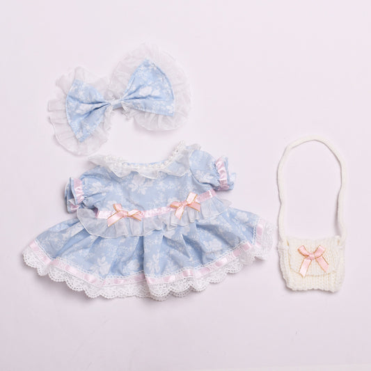 Only Clothes] 38cm Labubu Doll Clothes Labubu Doll dress for Blue Printed Rose