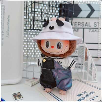 Labubu Doll Outfit - One Shoulder Cool Overalls & T-Shirt Set