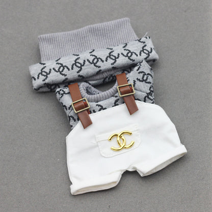 Labubu Doll Knitted T-Shirt & Overalls Outfit Set for 17cm Vinyl Doll