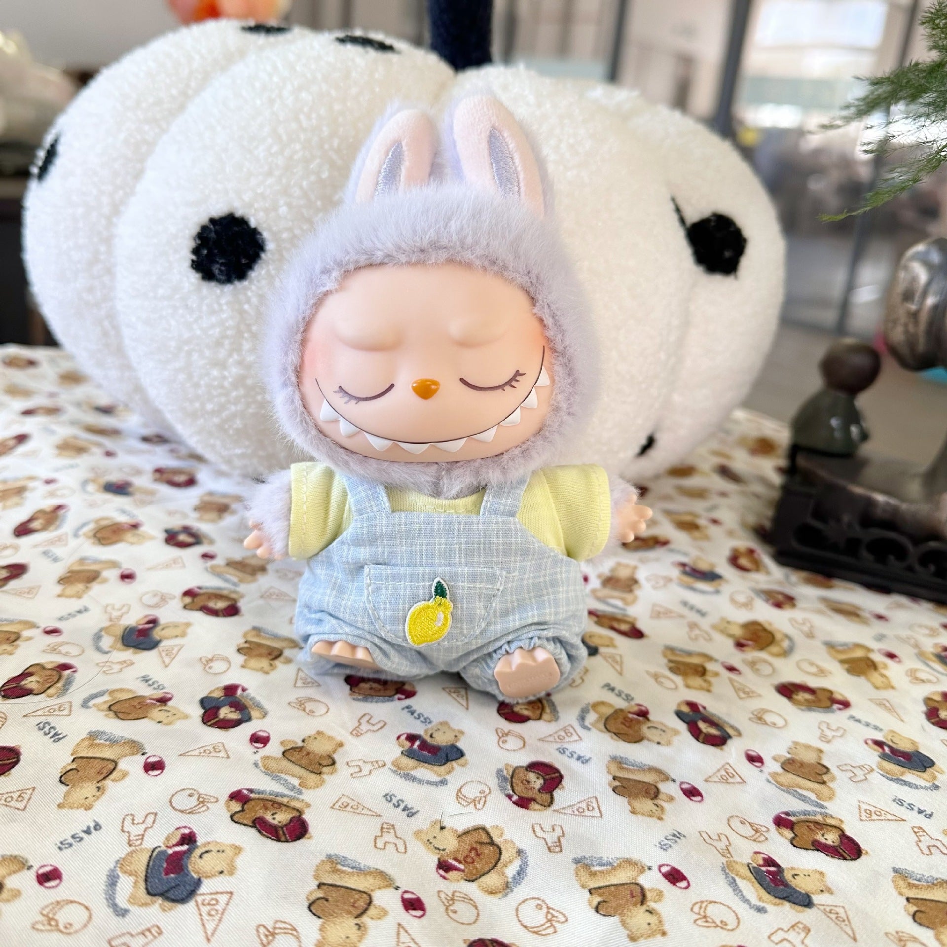 Vinyl Macaron Labu Cloth Clothes Two-generation LABUBU for Casual Plaid Two-piece Spring New Cute