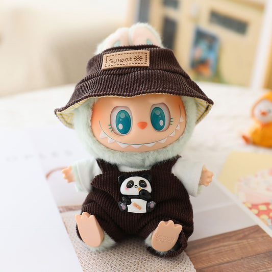 17cm labubu labubu blind box doll clothes second generation sitting party for cute suspenders suit