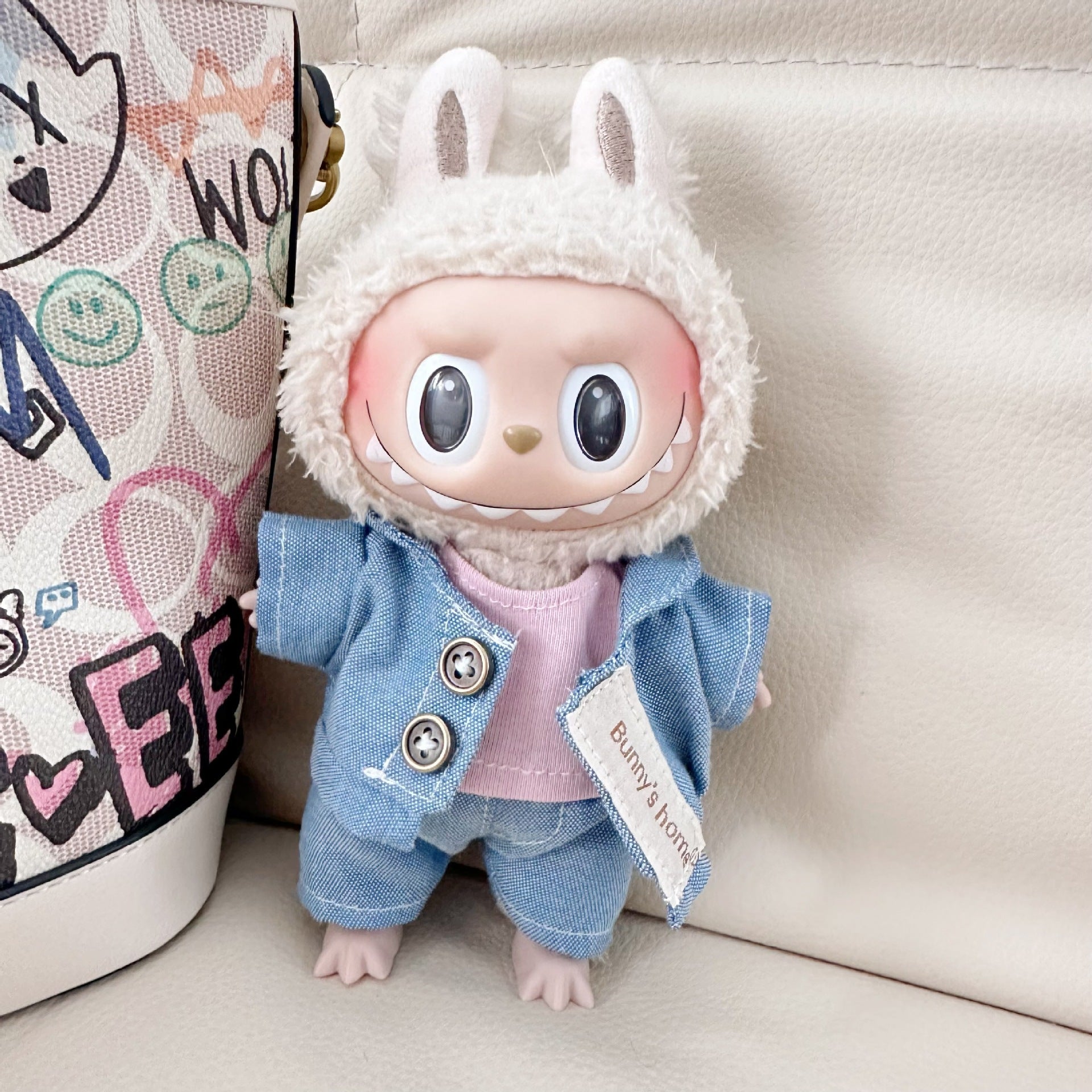 Only clothes] 17CM blind box cloth clothes tide cool powder shirt suit suit LABUBU white flower bud skirt
