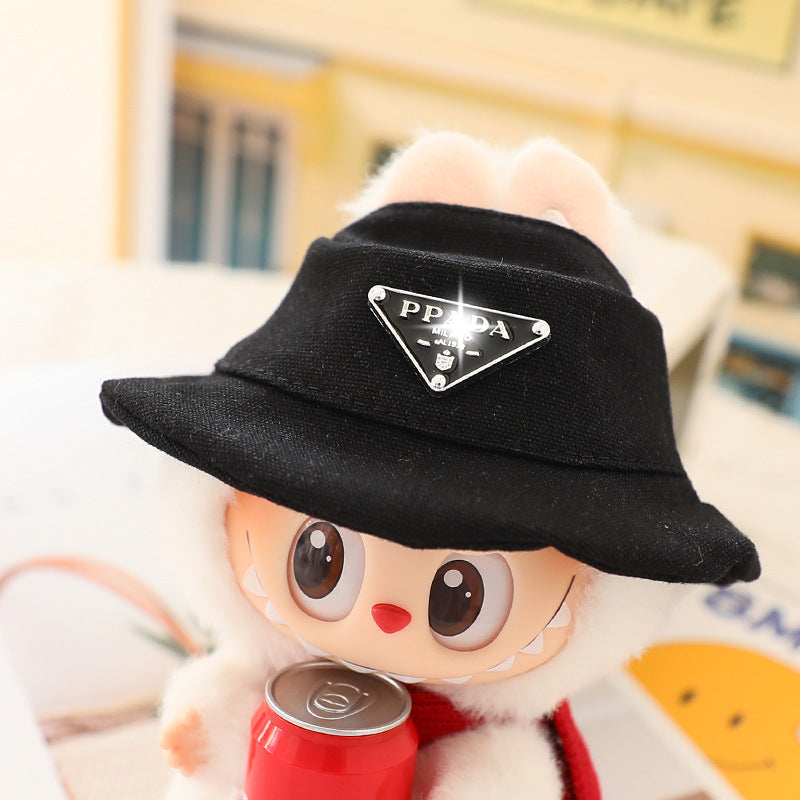 17cm Labubu Fisherman Hat Macaron Vinyl Face Labubu Doll Doll Triangle suit Glasses
