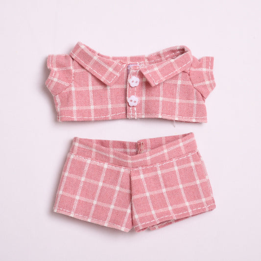 Clothes Only] Generation II Blind Box Pendant Rab Clothes Powder Plaid Suit Dress Labubu Doll Clothes