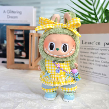 Labubu Doll 17cm Denim Overalls Set - Pastel Outfit