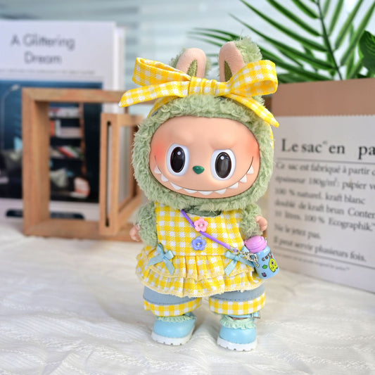Labubu Doll 17cm Denim Overalls Set - Pastel Outfit
