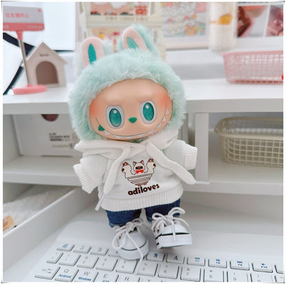 Labubu Doll Clothes - Trendy Hooded Sweatshirt & Pants for 10cm & 17cm Dolls
