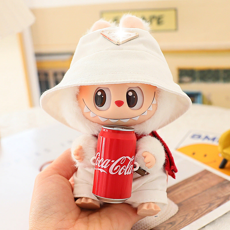 17cm Labubu Fisherman Hat Macaron Vinyl Face Labubu Doll Doll Triangle suit Glasses