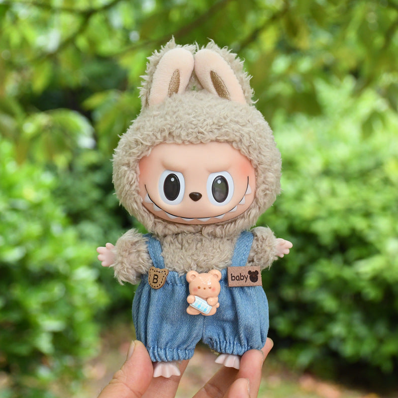 Pants Only] Macaron labubu Pendant Clothes Bear Brown Suspenders 17cm Labu Lovely Pants