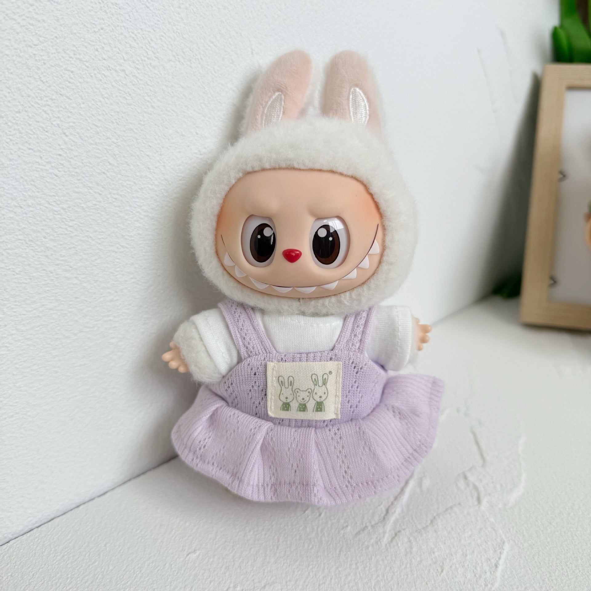 Clothes Only] 17cm Labubu Pendant Couple T-Shirt Overalls Skirt Clothing Accessories Blind Box Doll Clothes