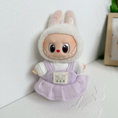 Clothes Only] 17cm Labubu Pendant Couple T-Shirt Overalls Skirt Clothing Accessories Blind Box Doll Clothes