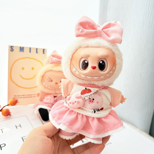 Labubu Doll Pink Pig Skirt Outfit for 17cm Vinyl Dolls