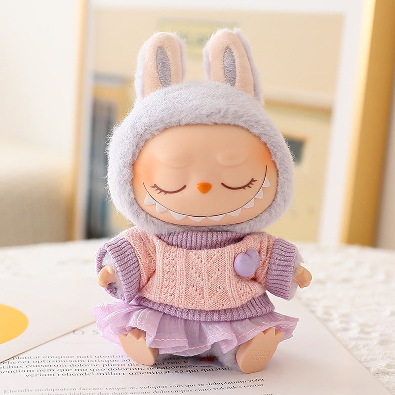 The second generation of Labubu cloth vinyl face blind box pendant sit party doll sweater gauze skirt hat shoes