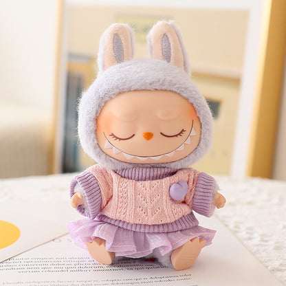 The second generation of Labubu cloth vinyl face blind box pendant sit party doll sweater gauze skirt hat shoes