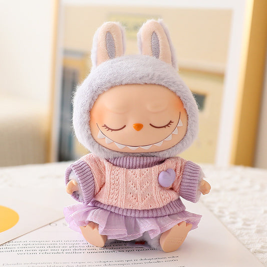 The second generation of Labubu cloth vinyl face blind box pendant sit party doll sweater gauze skirt hat shoes