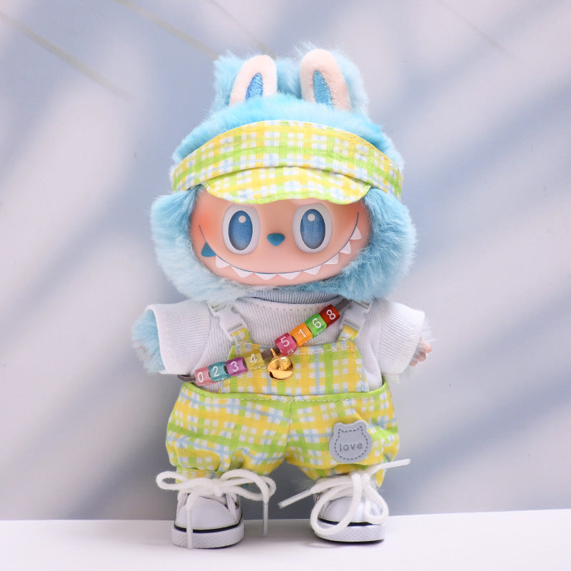 Only baby clothes] one, two and three generations of pendants labubu clothes plaid little suspenders pants cloth doll clothes