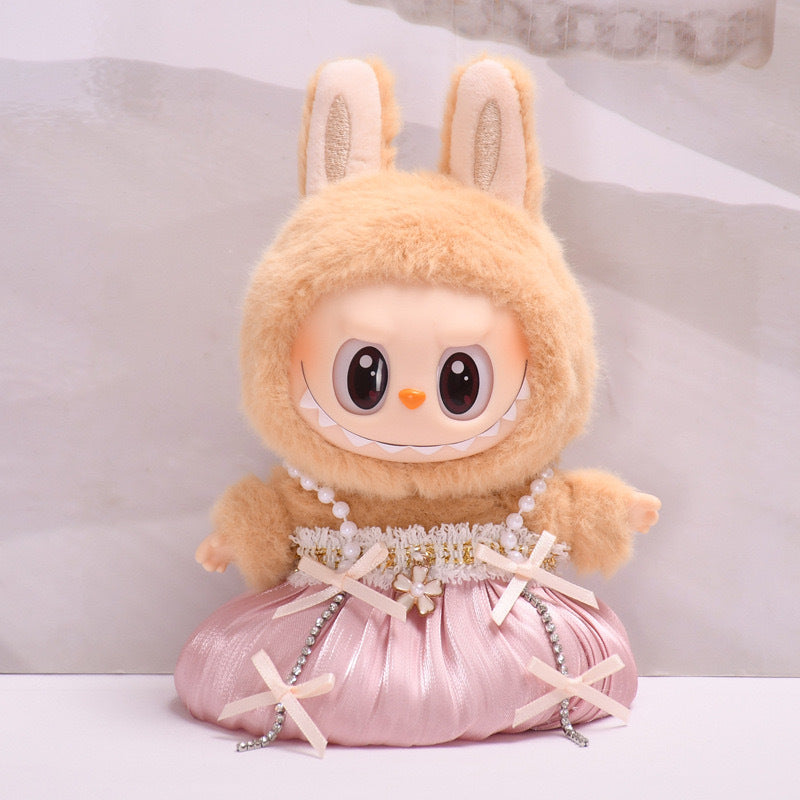 Only clothes] second generation blind box Labubu clothes key chain pull cloth sit party doll yellow love skirt
