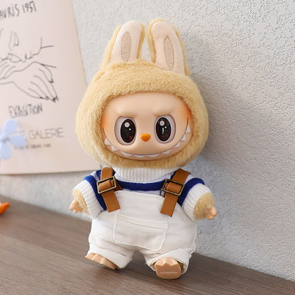 Rab cloth doll vinyl 17cm clothes doll labubu Macaron pendant clothing sweater strap pants hat shoes