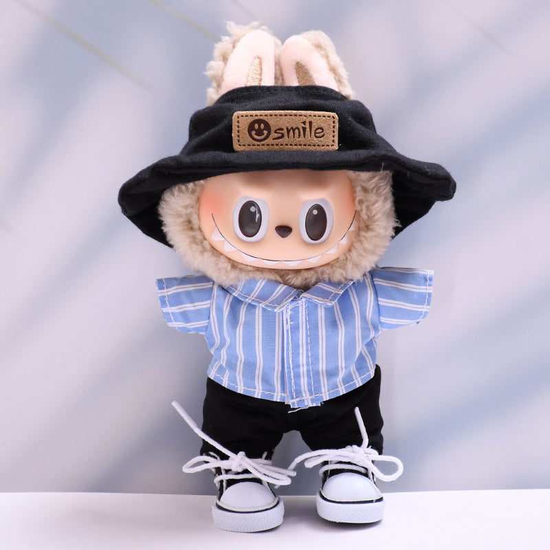 Clothing Only] First and Second Generation Labubu Pendant Clothing Denim Stripesd Shirt Suit Labubu Doll Clothing Replacement