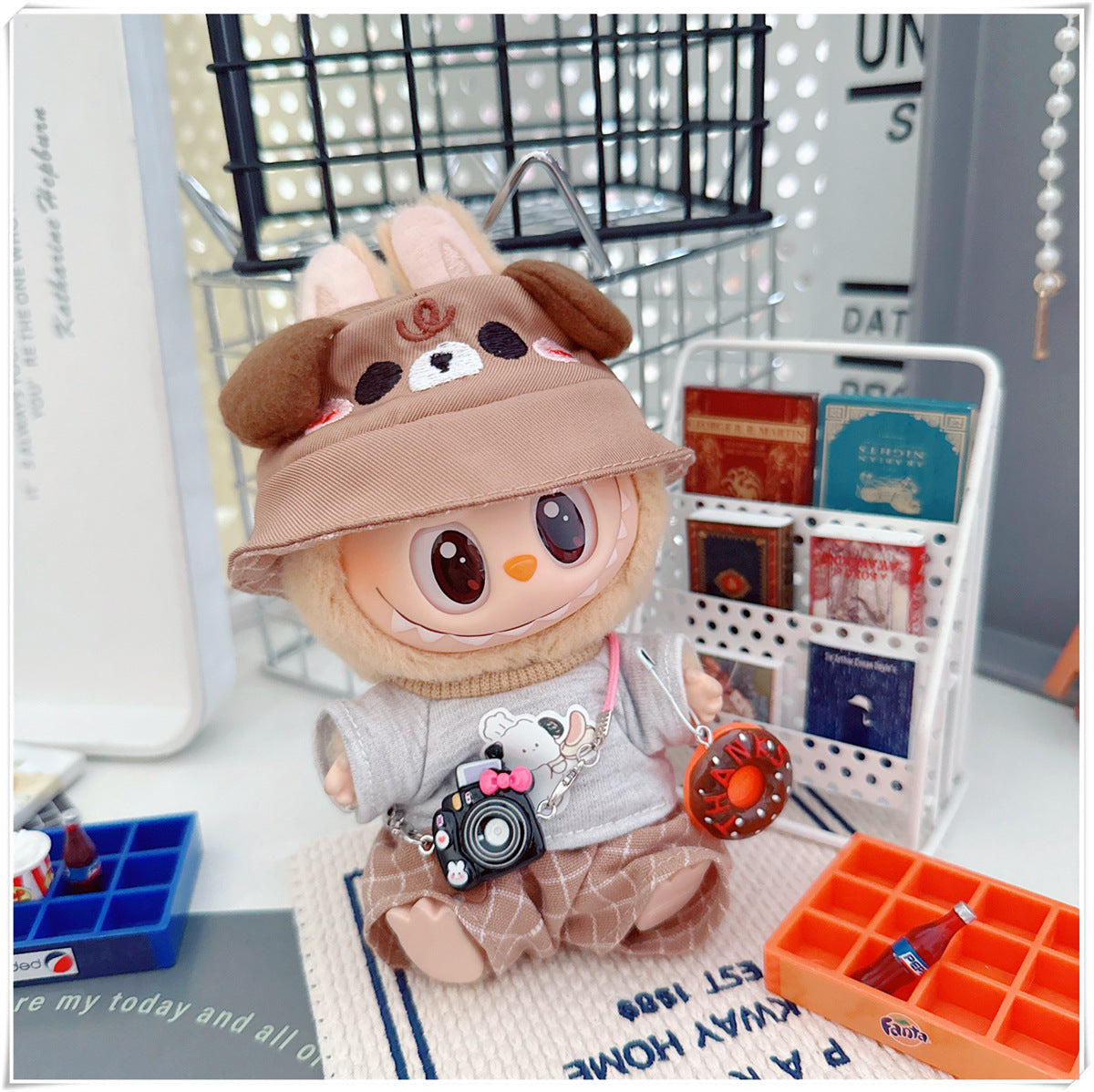 Labubu Doll Outfit - Plaid Suit, Hat & Accessories for 10cm & 17cm Dolls