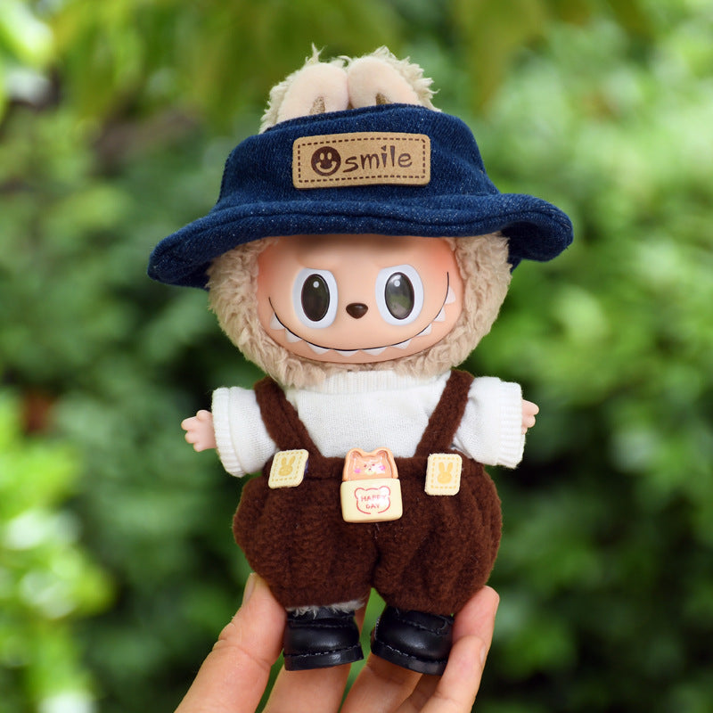 Pants Only] Macaron labubu Pendant Clothes Bear Brown Suspenders 17cm Labu Lovely Pants