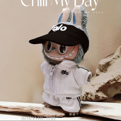 Labubu Doll Outfit Set for 17cm Vinyl Doll - Hat, Sweatshirt, Shorts & Shoes