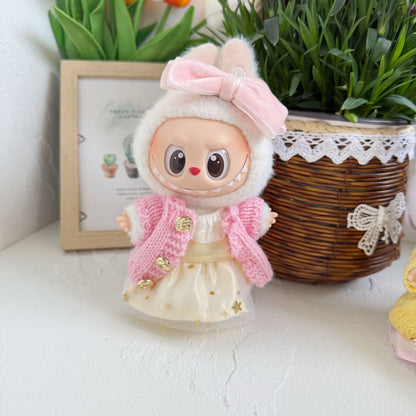 Only clothes] 17cm Labubwa clothes LABUBU blind box sit party one, two and three generations of gold powder joy outfit