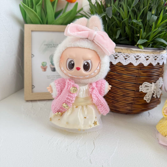 Only clothes] 17cm Labubwa clothes LABUBU blind box sit party one, two and three generations of gold powder joy outfit