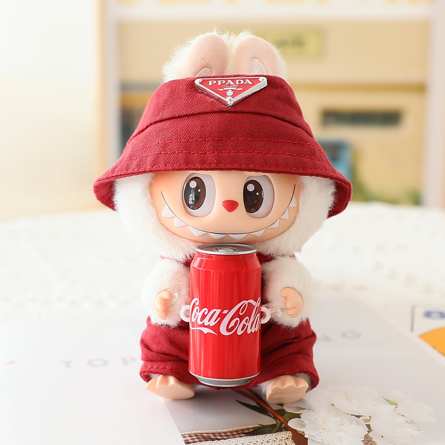 17cm Labubu Fisherman Hat Macaron Vinyl Face Labubu Doll Doll Triangle suit Glasses