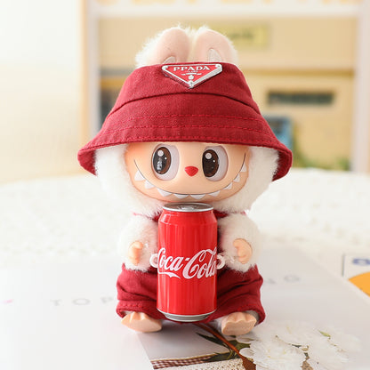 17cm Labubu Fisherman Hat Macaron Vinyl Face Labubu Doll Doll Triangle suit Glasses