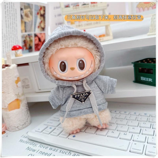 Labubu Doll Hooded Sweatshirt & Crossbody Bag Outfit for 10cm & 17cm Vinyl Dolls