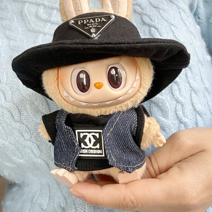 Labubu Doll Outfit - Black Hat & Double Ring T-Shirt for 1st & 2nd Gen Blind Box