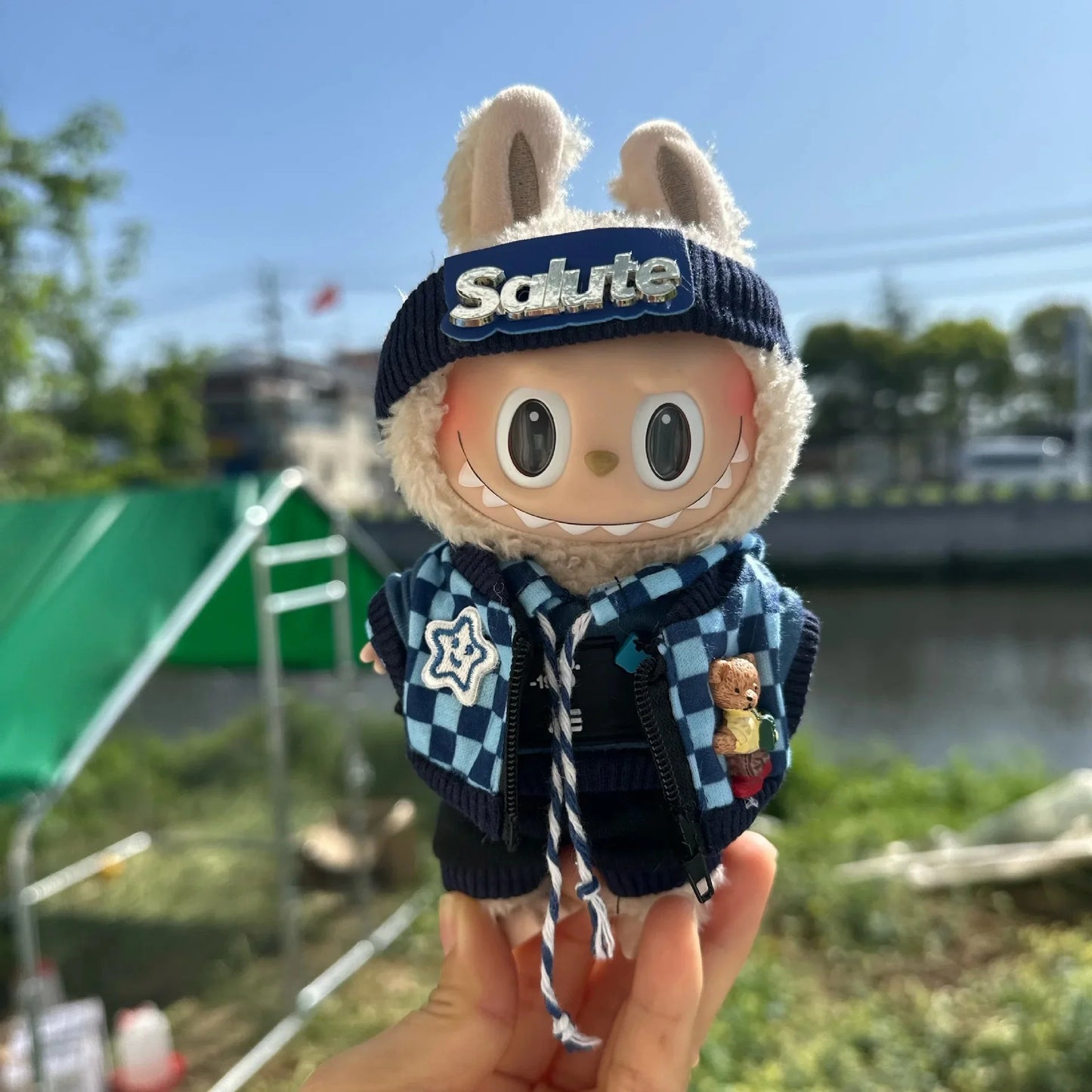 Only clothes] 17CM cloth cloth clothes 15CM doll Denim straps cartoon plaid suit hot sale