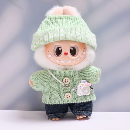 Labubu Doll Button Sweater & Hat Outfit Set for 1st & 2nd Gen Pendants