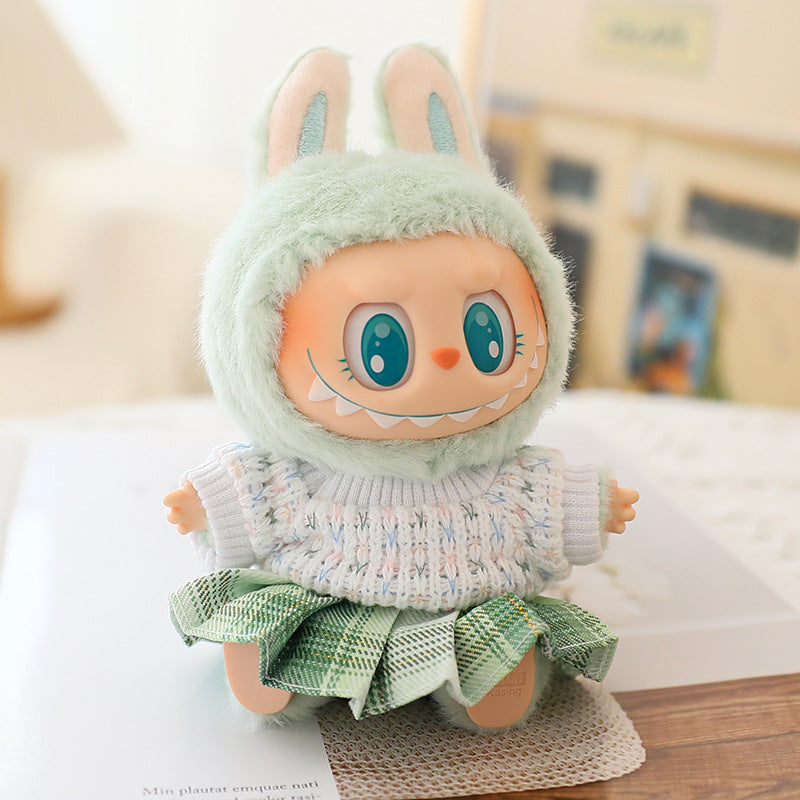 The second generation of Labubu blind box pendant clothes sit party pull cloth doll clothes for JK pleated skirt suit