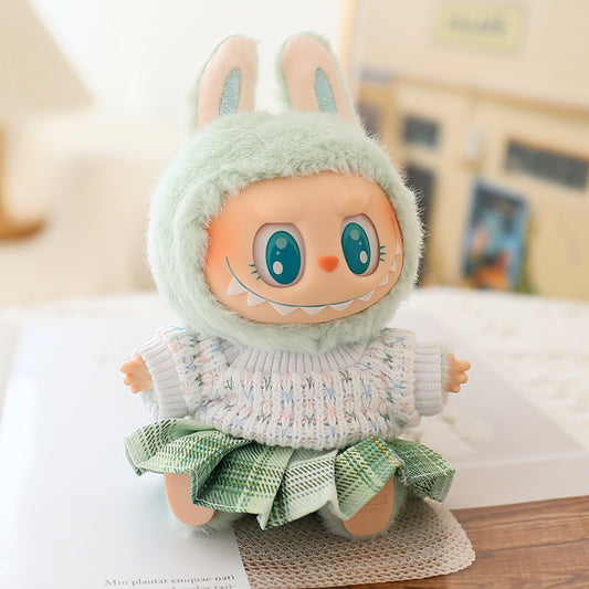 The second generation of Labubu blind box pendant clothes sit party pull cloth doll clothes for JK pleated skirt suit