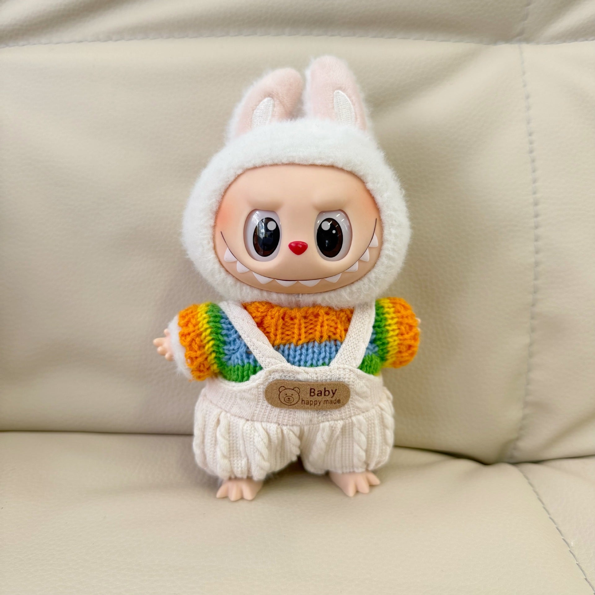 Labubu Doll Rainbow Sweater & Overalls Outfit for 10cm/17cm Vinyl Doll