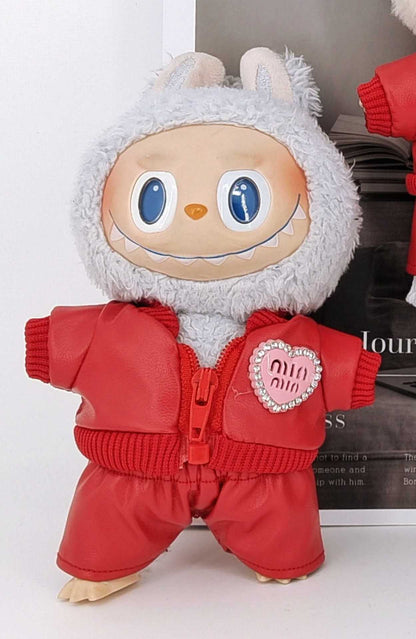 Labubu Doll Leather Jacket Outfit Set with Accessories for 17cm Vinyl Doll