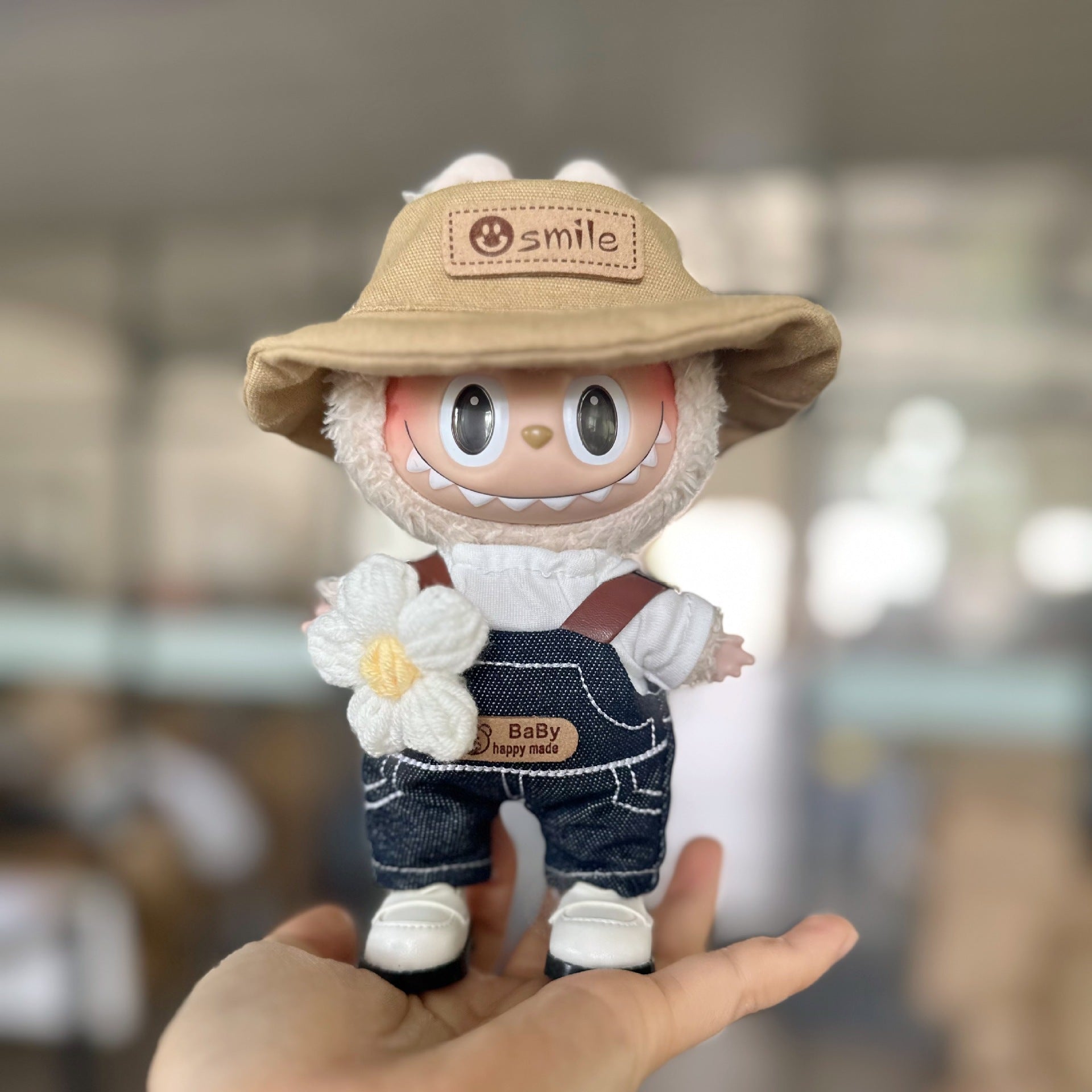 Clothes Only] Macaron Labu Cloth Pendant Clothes Denim suit 17CM Keychain LABUBU Hat Shoes