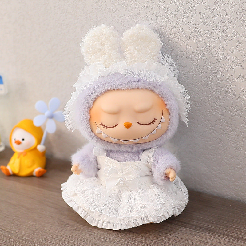 LABUBU Sitting Party Doll Rab Bub Macaron 2nd Generation Sitting Vinyl Doll Dress Dress for Dress