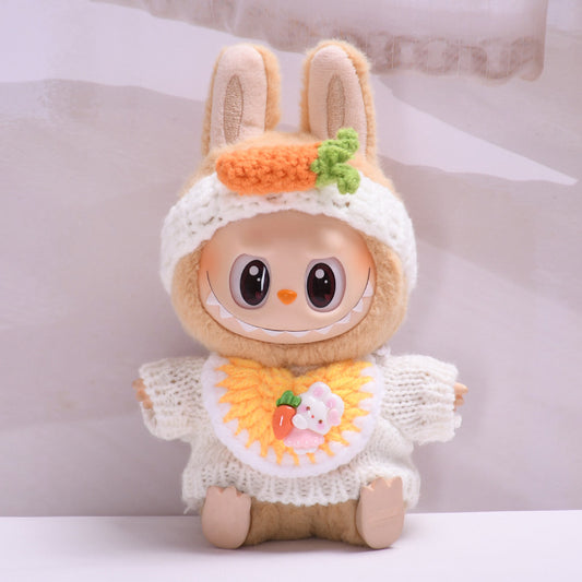Labubu Doll Baby Clothes Set - Striped Sweater, Bib & Headband