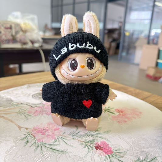 Clothes Only] Second Generation Blind Box Rab Sit Party Doll Clothes LABUBU Love Woolen Bear Hat