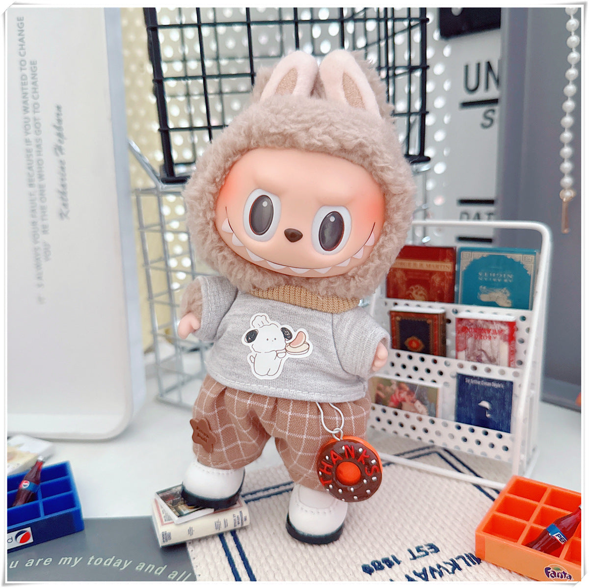 Labubu Doll Outfit - Plaid Suit, Hat & Accessories for 10cm & 17cm Dolls