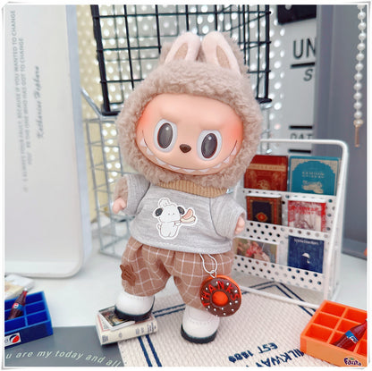 Labubu Doll Outfit - Plaid Suit, Hat & Accessories for 10cm & 17cm Dolls