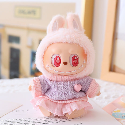 The second generation of Labubu cloth vinyl face blind box pendant sit party doll sweater gauze skirt hat shoes